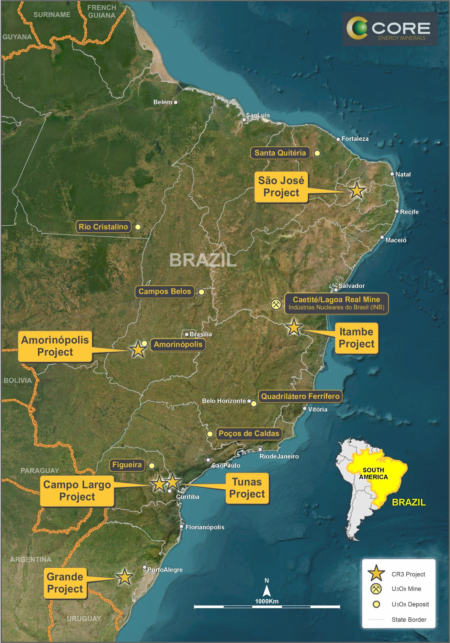 Location Map of Core Energy Minerals' Brazilian Projects